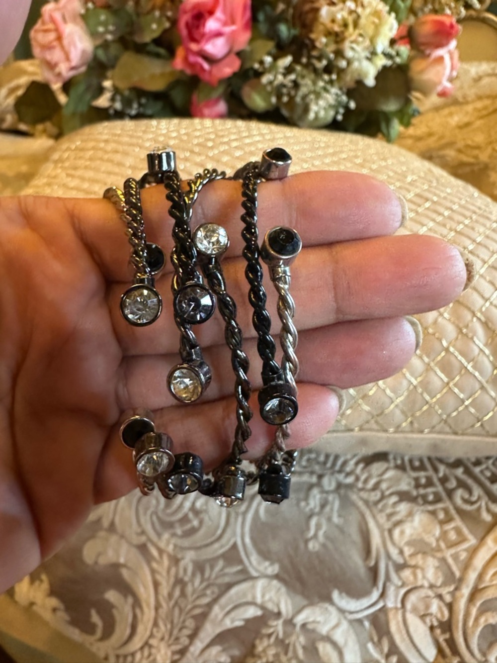 Gunmetal Crystal Twist Bracelets with Sparkly Crystals